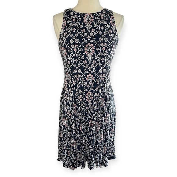 LOFT Black & White Floral Fit & Flare Sleeveless Mini Dress, Small - Picture 1 of 8